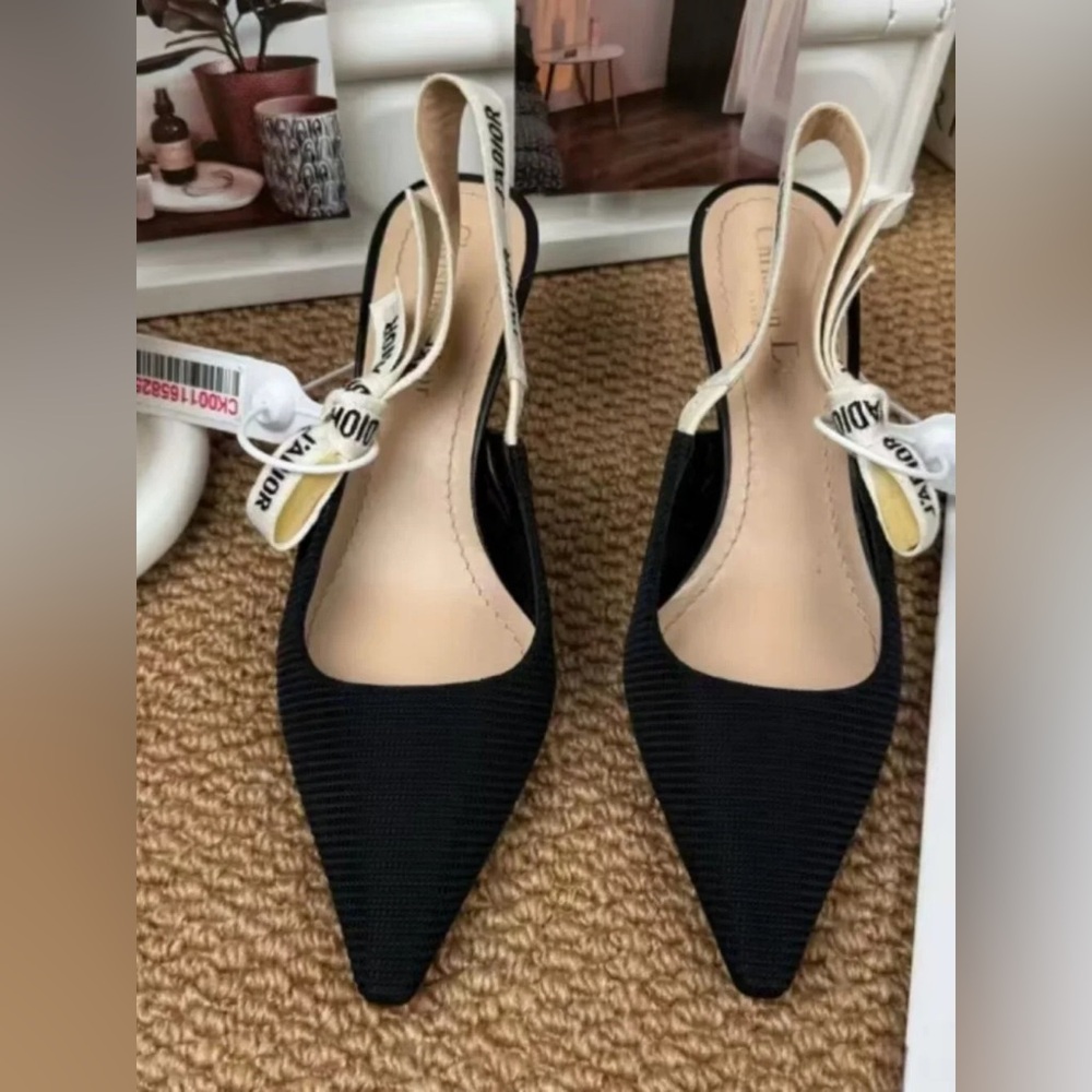 Dior J'Adior Black Canvas Slingback Heels